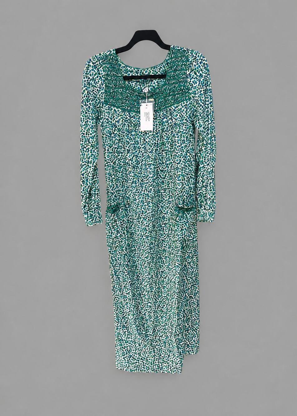 Loretta Caponi Ruth Smocked Midi Dress Green Floral Italy Women XS NWT